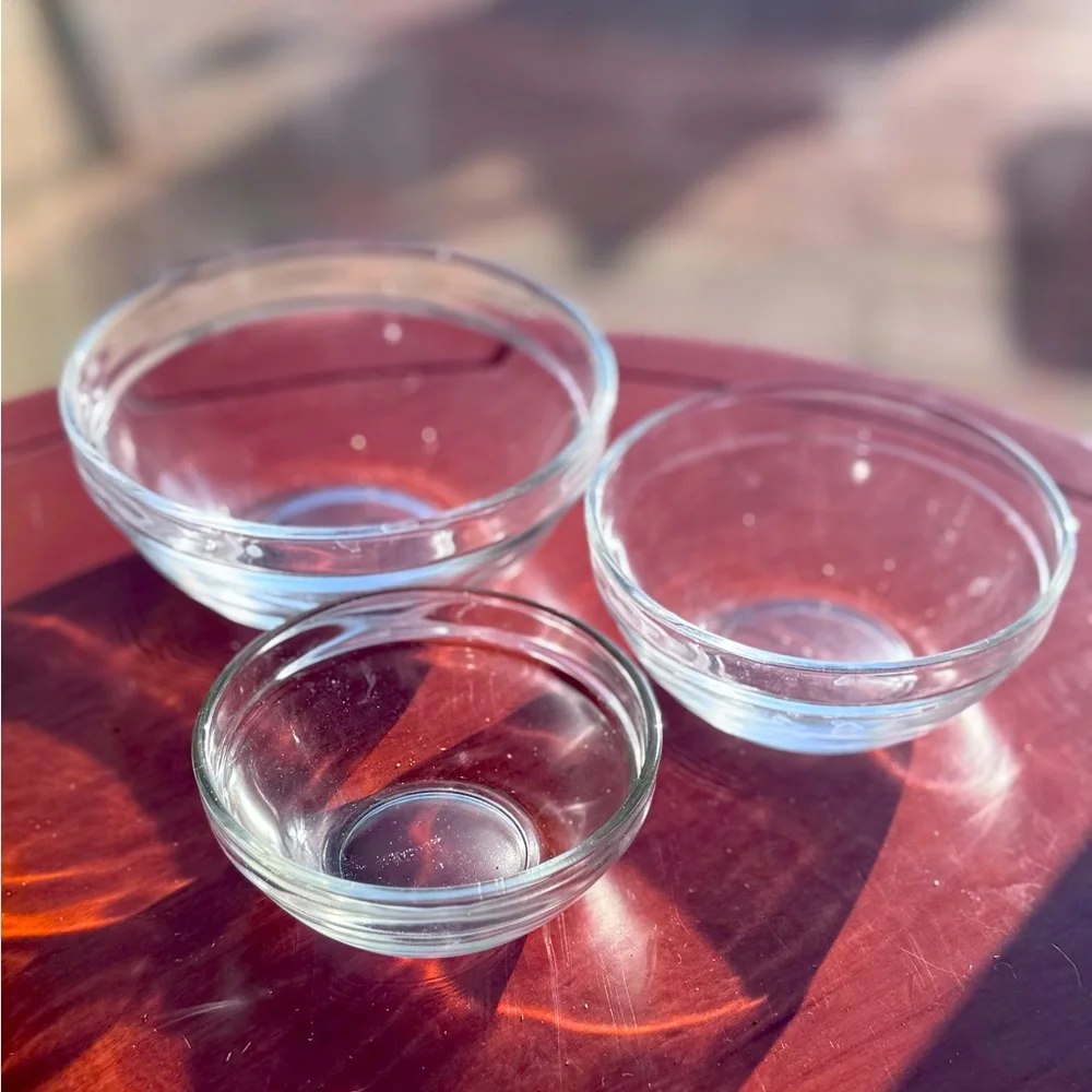 Set of 3 Measuring‎ Cup Nesting Bowls Clear Glass Baking Cooking Tools